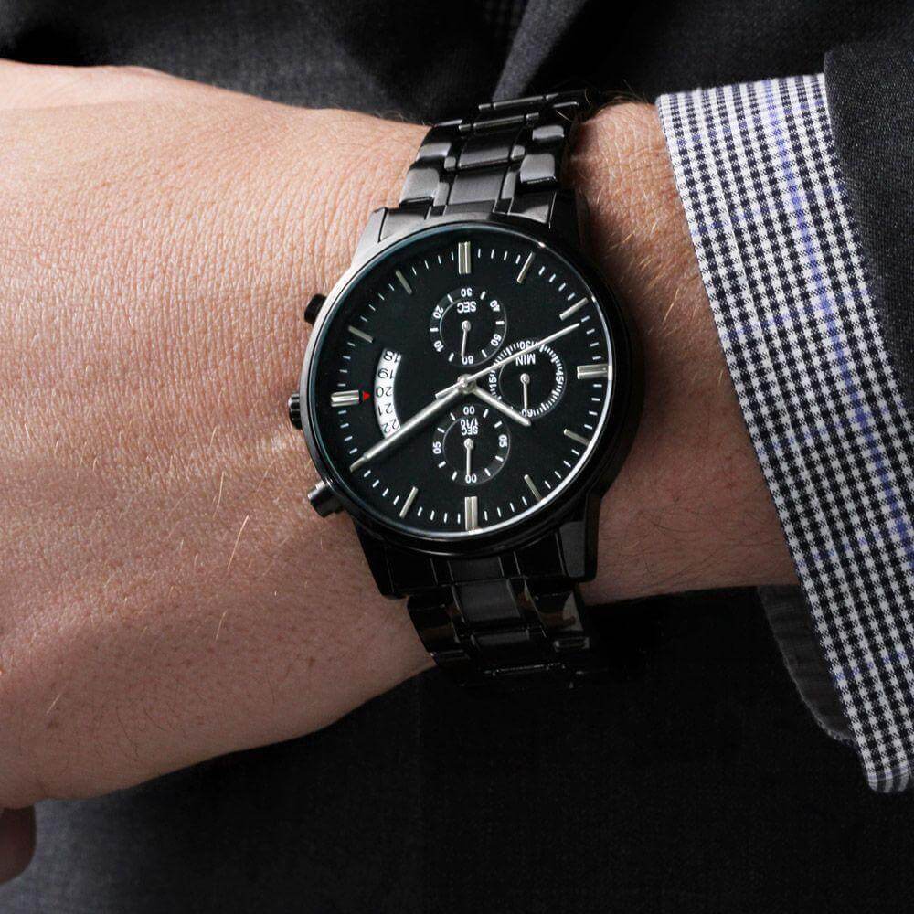 Custom Engraved Black Chronograph Watch