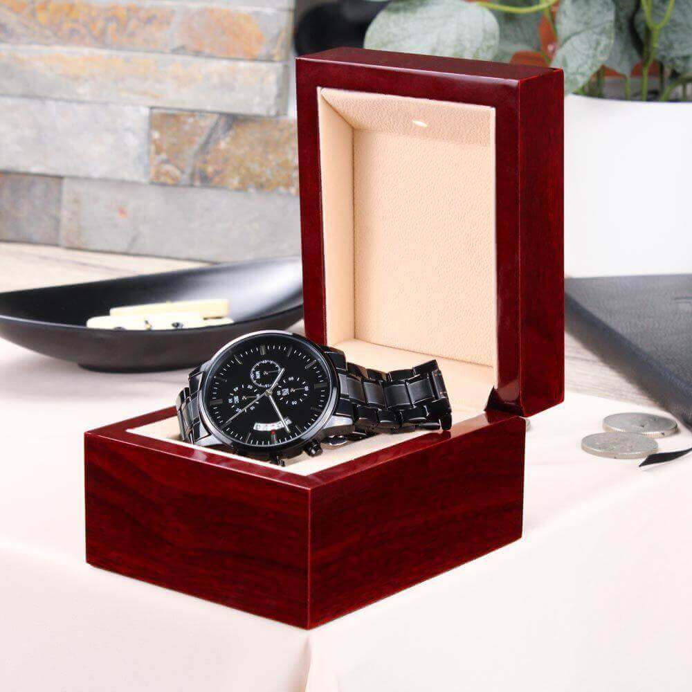 Custom Engraved Black Chronograph Watch
