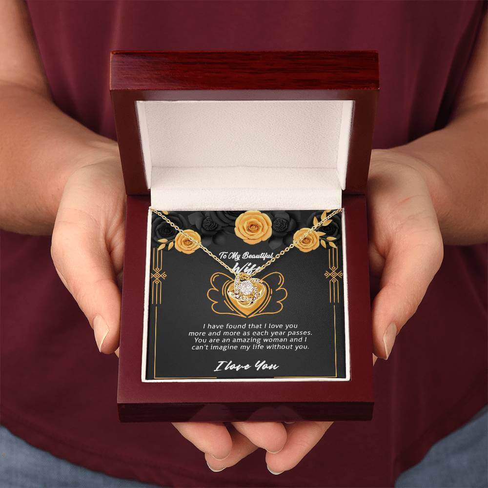 18K Yellow Gold Finish Love Knot Necklace for wife with Luxury Box