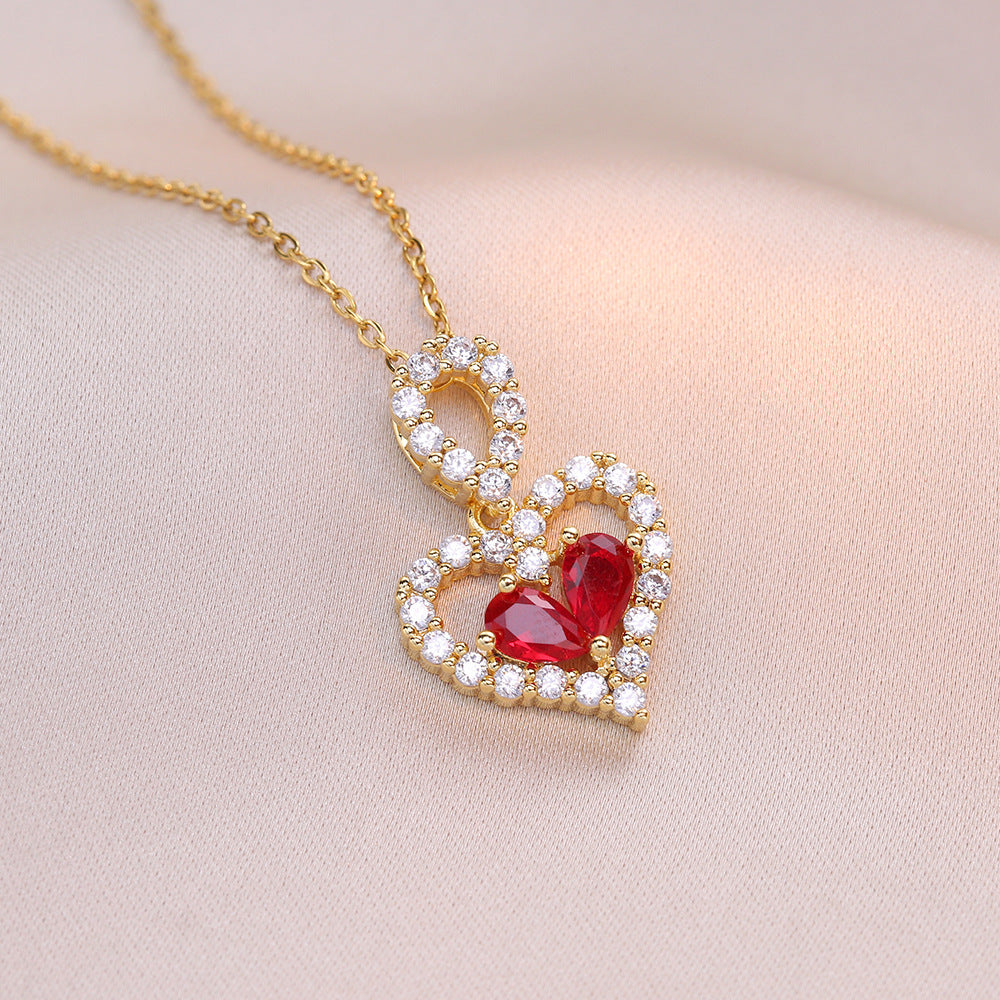 Red Sparkling Rhinestone Heart Pendant Necklace