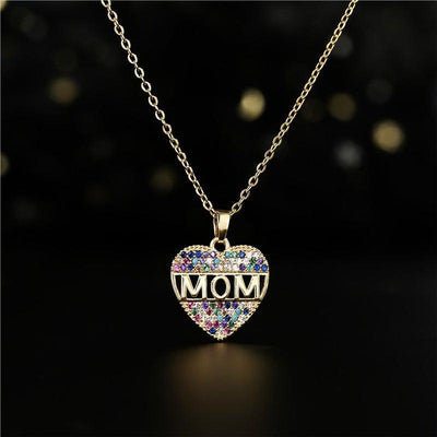 Peach Heart MOM Pendant Necklace