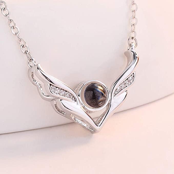 Wings Projection Pendant Necklace With Customized Photo