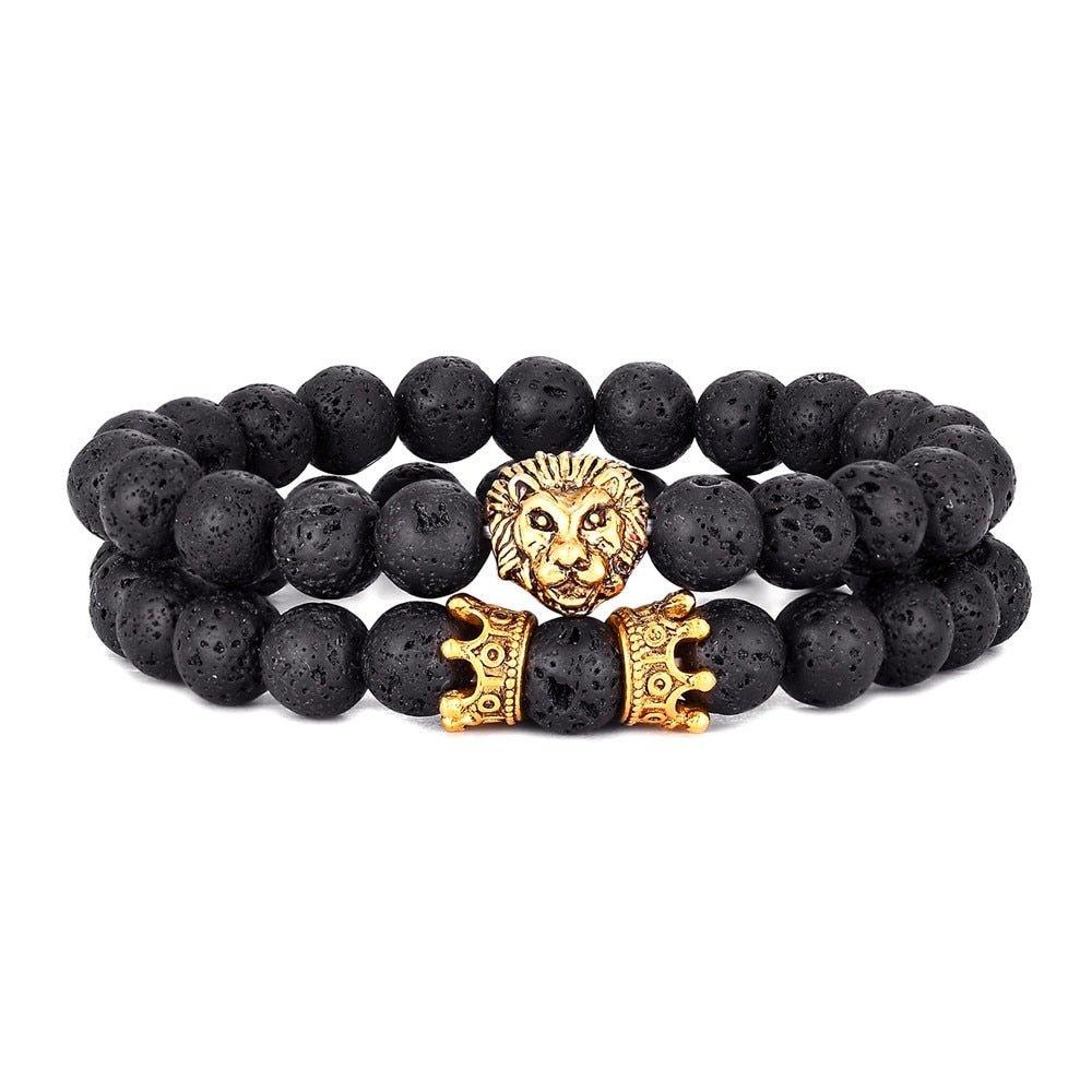 Gold Lion Head Lava Stone Bracelets - PrittiJewelry