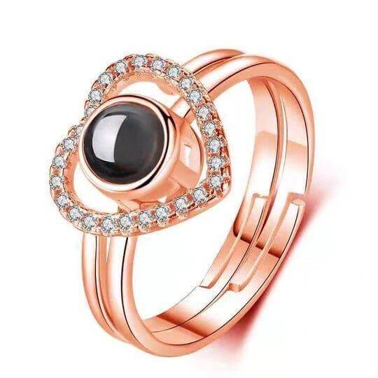 Rose Gold Customize Heart Photo Projection Ring