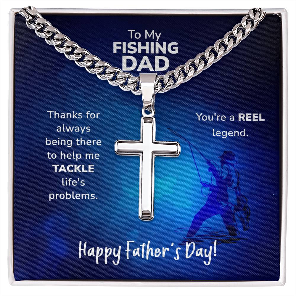 Personalized Steel Cross Necklace on Cuban Chain For Dad w/ MC - PrittiJewelry