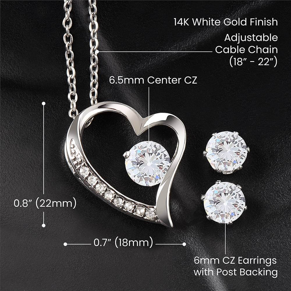 Forever Love Necklace For Best Friend+ Clear CZ Earrings - PrittiJewelry