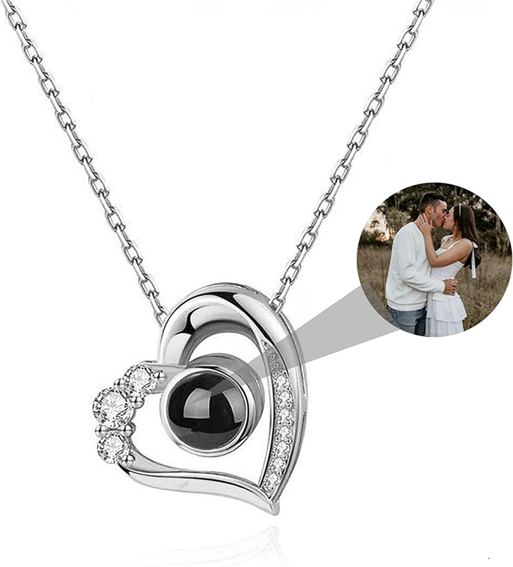 Personalized Photo Necklace: Heart Diamond Pendant Projection- PrittiJewelry